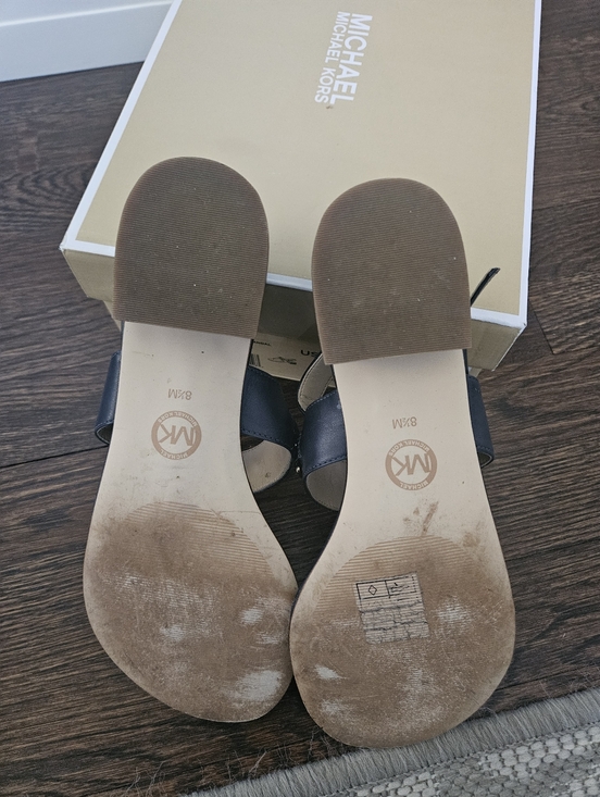 Michael Kors Navy Slingback Thong Sandals with Gold Chain - Picture 4 of 6